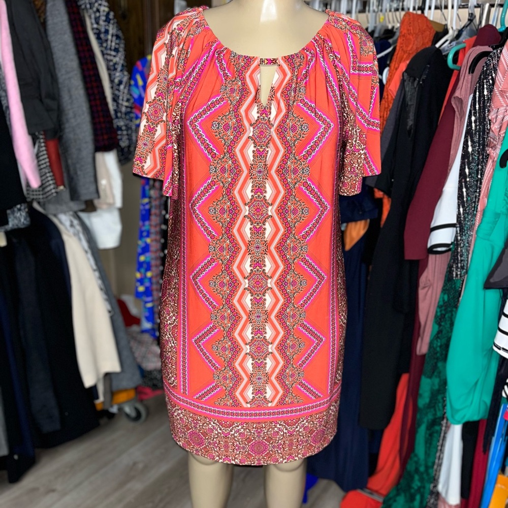Chico's Vibrant Orange and Pink Midi Dress